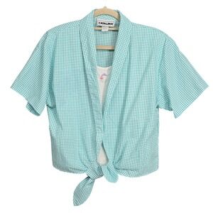 Vintage Catalina Layered Top Womens Extra Large Green Short Sleeve Shoulder Pads